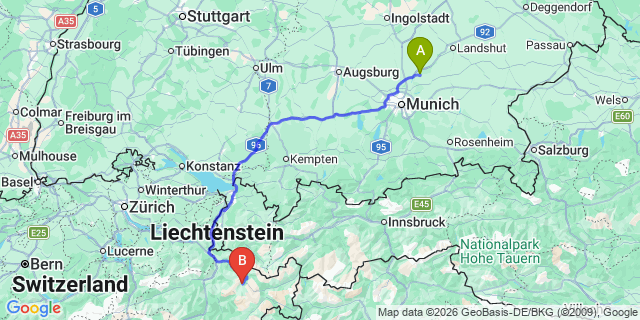 Map: Munich Airport (MUC) to Davos