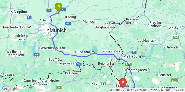 Map: Munich Airport (MUC) to Dienten