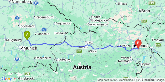 Map: Munich Airport (MUC) to Eisenstadt