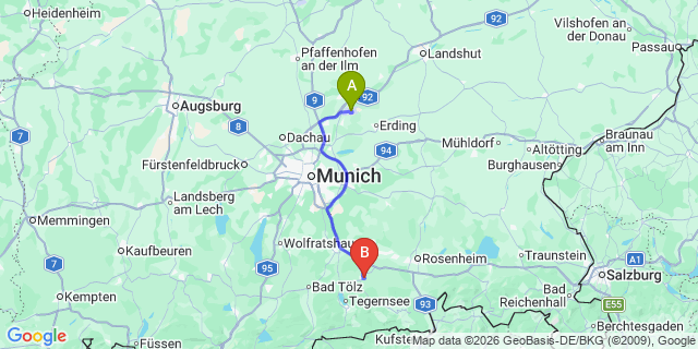 Map: Munich Airport (MUC) to Fugen