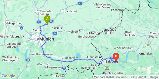 Map: Munich Airport (MUC) to Fuschl