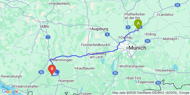 Map: Munich Airport (MUC) to Galtur