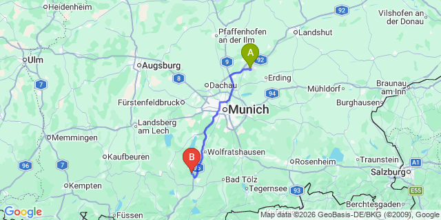 Map: Munich Airport (MUC) to Gotzens