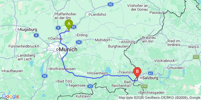 Map: Munich Airport (MUC) to Hinterthal