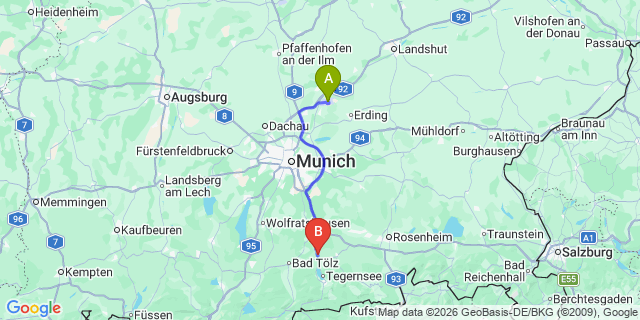 Map: Munich Airport (MUC) to Hochpillberg