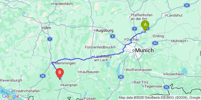 Map: Munich Airport (MUC) to Ischgl