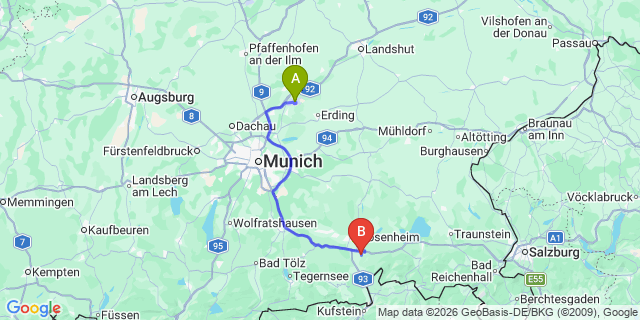 Map: Munich Airport (MUC) to Itter
