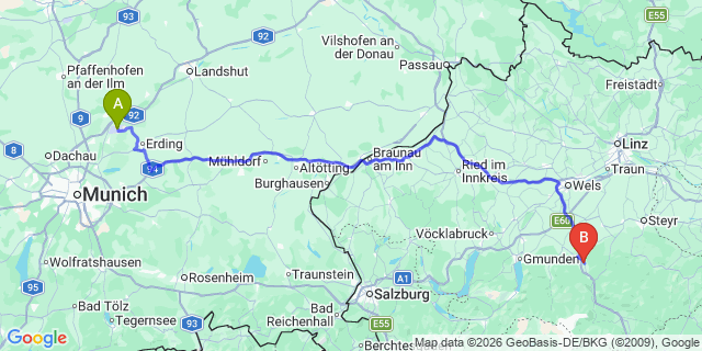 Map: Munich Airport (MUC) to Kirchdorf