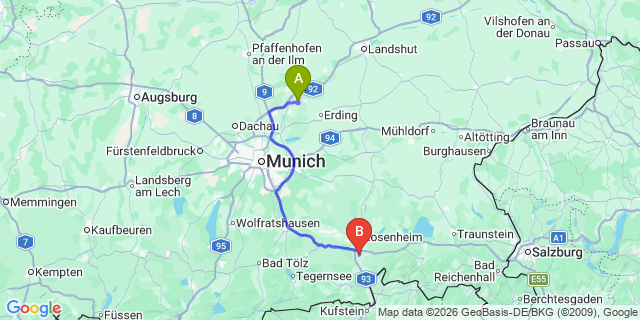 Map: Munich Airport (MUC) to Konigsleiten