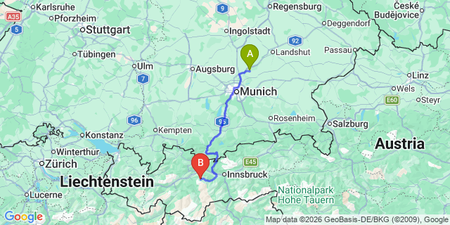 Map: Munich Airport (MUC) to Kyhtai