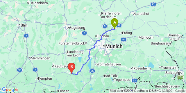 Map: Munich Airport (MUC) to Langenfeld