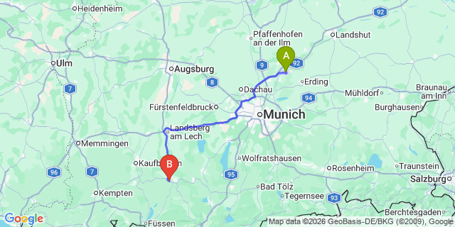 Map: Munich Airport (MUC) to Lermoos