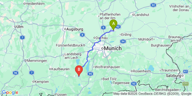 Map: Munich Airport (MUC) to Mosern