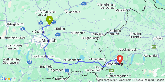 Map: Munich Airport (MUC) to Nassfeld