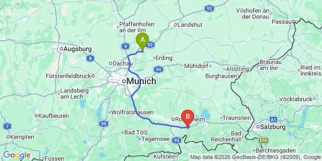 Map: Munich Airport (MUC) to Neukirchen