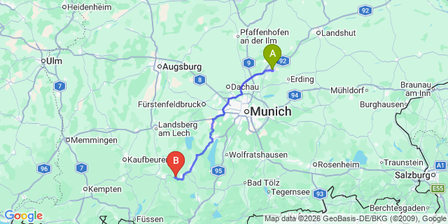 Map: Munich Airport (MUC) to Obergurgl