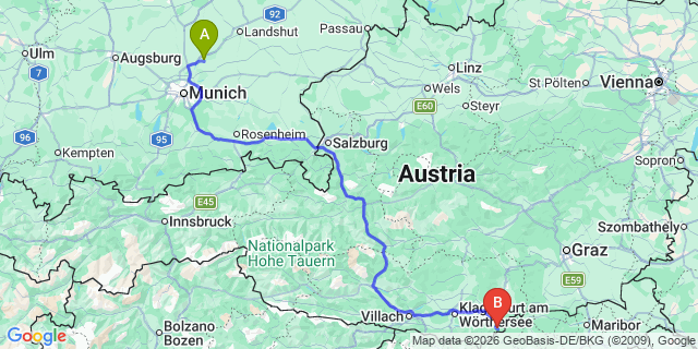 Map: Munich Airport (MUC) to Petzen