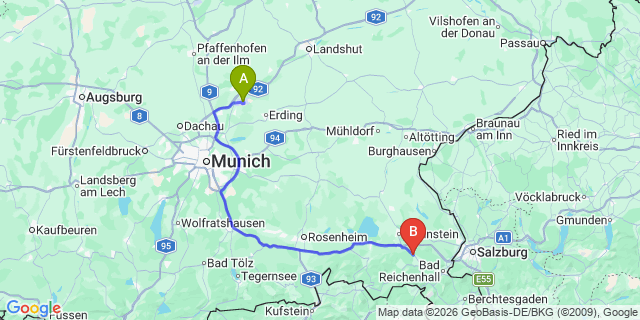 Map: Munich Airport (MUC) to Piesendorf