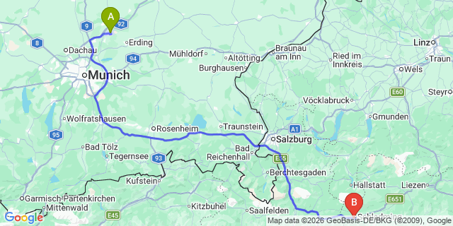 Map: Munich Airport (MUC) to Rohrmoos