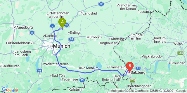Map: Munich Airport (MUC) to cancelSalzburg City