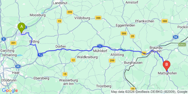 Map: Munich Airport (MUC) to Schwarzach-im-Pongau