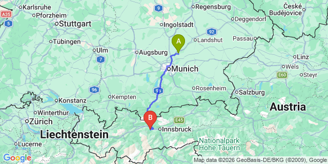 Map: Munich Airport (MUC) to Seefeld