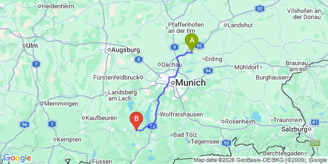 Map: Munich Airport (MUC) to Seefeld in Tirol