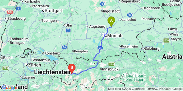 Map: Munich Airport (MUC) to St. Anton