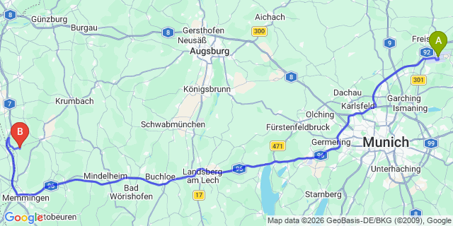 Map: Munich Airport (MUC) to Stuben Am Arlberg