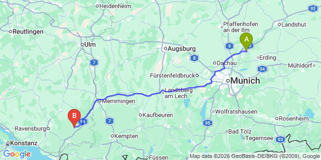 Map: Munich Airport (MUC) to Tschagguns