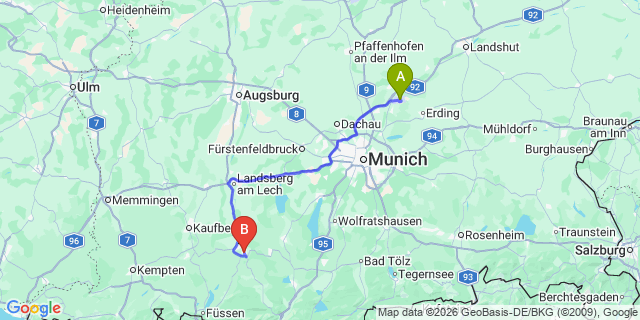 Map: Munich Airport (MUC) to Umhausen