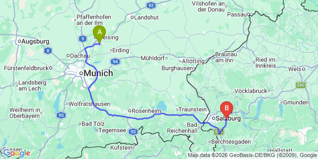 Map: Munich Airport (MUC) to Werfen