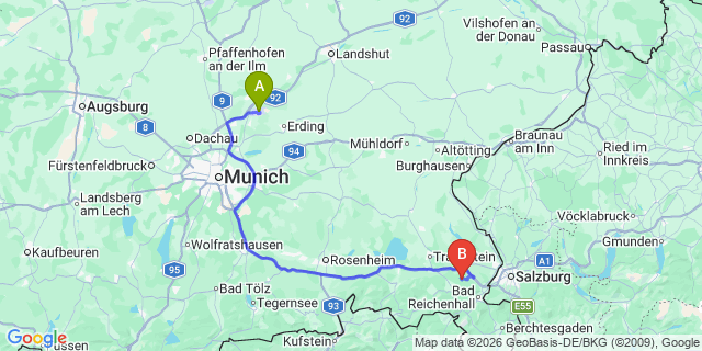 Map: Munich Airport (MUC) to Zell am See