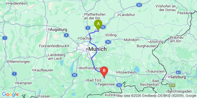 Map: Munich Airport (MUC) to Zell am Ziller