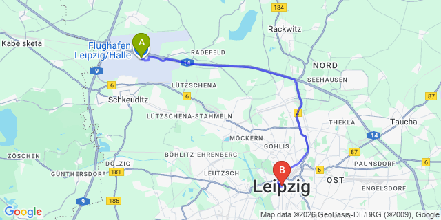 Map: Leipzig Halle Airport (LEJ) to Leipzig