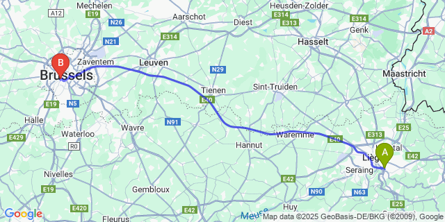 Map: Brussels Midi Train Station to Chênée