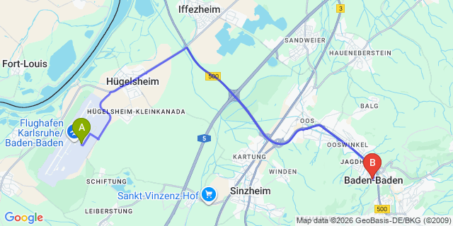 Map: Karlsruhe Baden-Baden Airport (FKB) to Baden-Baden