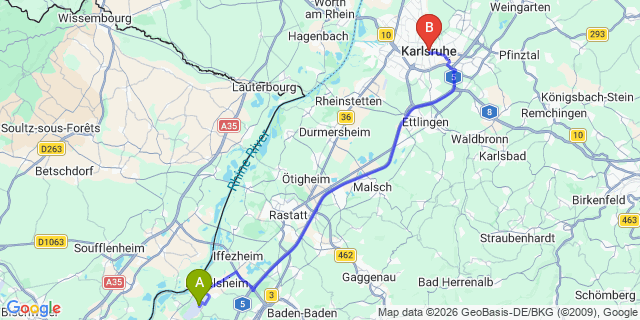 Map: Karlsruhe Baden-Baden Airport (FKB) to Karlsruhe