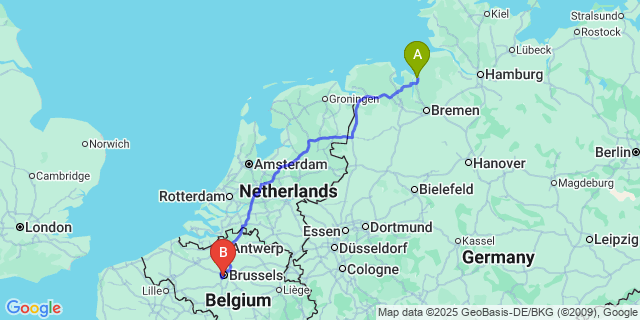 Map: Brussels Midi Train Station to Cordes