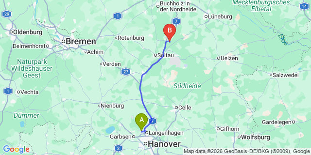Map: Hannover Airport (HAJ) to Bispingen