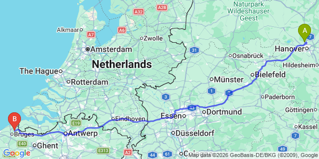 Map: Hannover Airport (HAJ) to Damme
