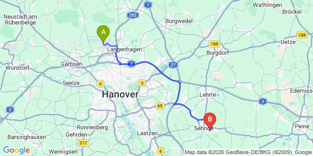 Map: Hannover Airport (HAJ) to Hamburg city (all areas)