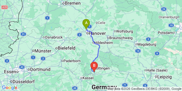 Map: Hannover Airport (HAJ) to Hamburg