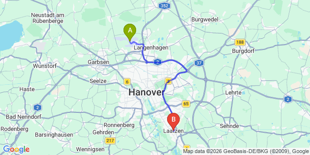 Map: Hannover Airport (HAJ) to Laatzen