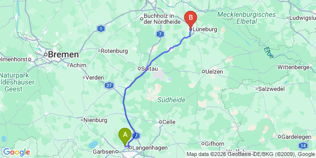 Map: Hannover Airport (HAJ) to Lüneburg