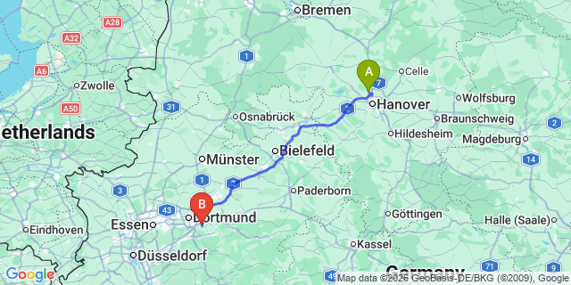 Map: Hannover Airport (HAJ) to Münster