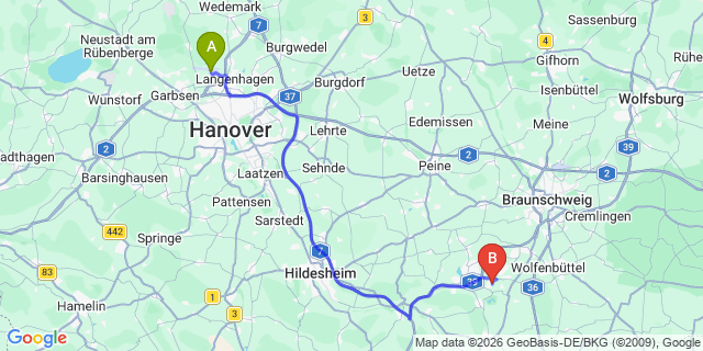 Map: Hannover Airport (HAJ) to Salzgitter