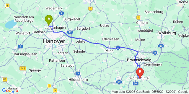 Map: Hannover Airport (HAJ) to Wolfenbüttel