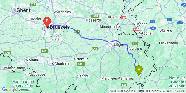 Map: Brussels Midi Train Station to Crombach