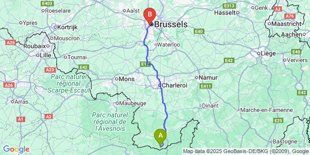 Map: Brussels Midi Train Station to Cul-Des-Sarts